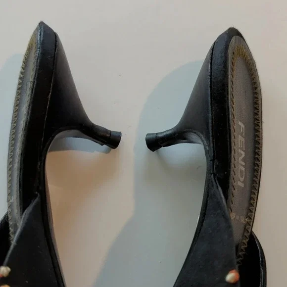 Fendi Embroidered black satin kitten Heels size 6 - Picture 7 of 12